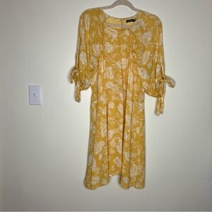 Boohoo yellow floral dress with tie sleeves 16